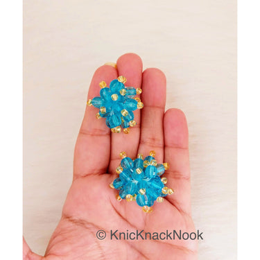 Blue Bead Tassels Latkan, Indian Latkans, Gold Beaded Danglers